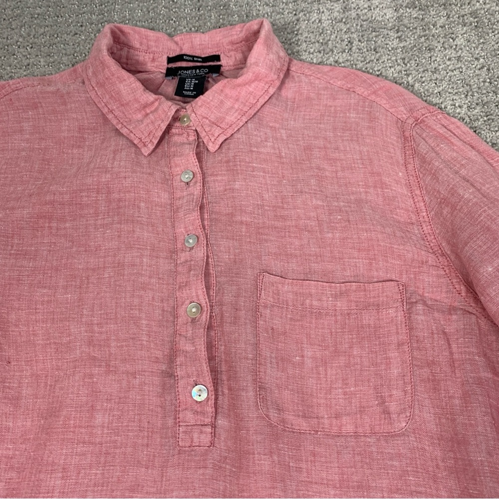 100% Linen Jones & Co. Pink Popover Longline Shirt Size Medium, Oversized - Picture 3 of 9